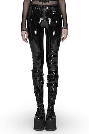 Fashionable Sleek Black Vinyl Leggings for Women